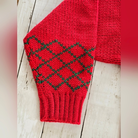 Vintage Karen Scott Red Wreath Christmas Sweater Embroidered 3D Poms High Neck - Picture 5 of 11